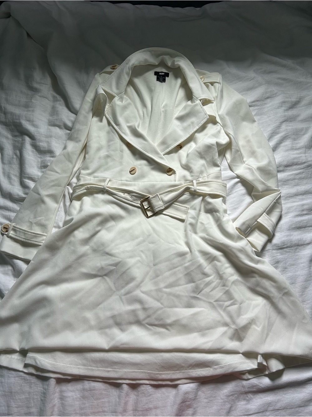 DKNY Cream Double-Breasted Belted Trench Coat